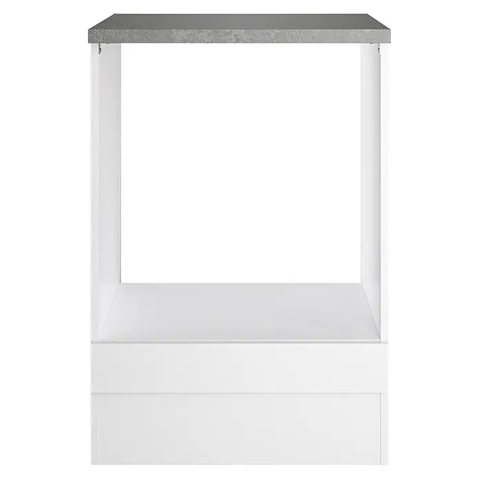 Optifit Optimulti Herdumbauschrank Bonn214 - 60 x 60 x 88 cm, Dekor Front: Weiß - Weißer Ausstellungsständer mit offener rechteckiger Ablage und grauer Platte.