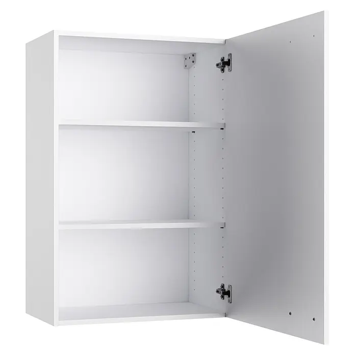 Optifit Optimulti Küchen-Hängeschrank Bonn214 - B x T x H: 60 x 33 x 89,6 cm, Weiß - Weißer offener Wandschrank mit zwei verstellbaren Regalböden und sichtbaren Scharnieren.
