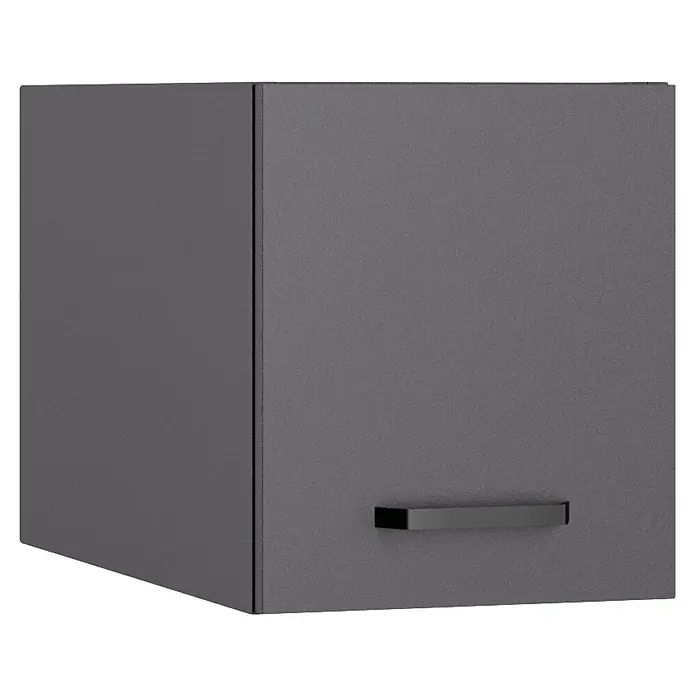 Optifit Optimulti Küchen-Aufsatzschrank Kiel420 - L x B x H: 57,1 x 30 x 35,2 cm, Anthrazit - Dunkelgrauer matter Strukturschrank mit schwarzem horizontalem Griff.