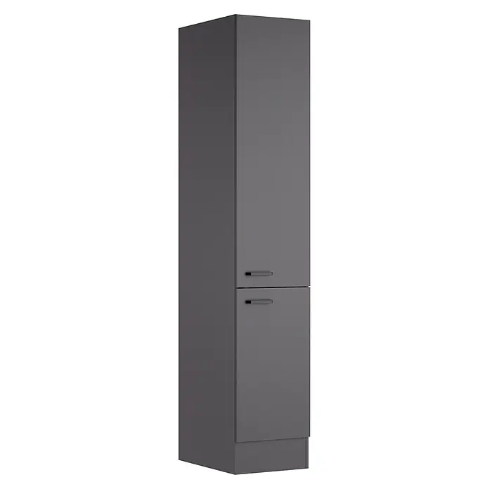 Optifit Optimulti Küchen-Hochschrank Kiel420 - B x T x H: 40 x 55,5 x 210 cm, Anthrazit - Hoher, dunkelgrauer Vorratsschrank mit zwei Türen und modernen Horizontalgriffen.