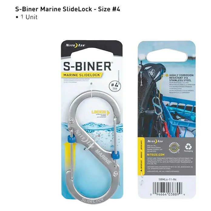 Nite Ize Doppelkarabiner S-Biner Marine SlideLock - L x B: 127 x 13 mm, Edelstahl, Silber - Nite Ize S-Biner Marine SlideLock Größe #4: Ein robuster Karabiner aus korrosionsbeständigem Edelstahl 316 für Anwendungen im maritimen Bereich.