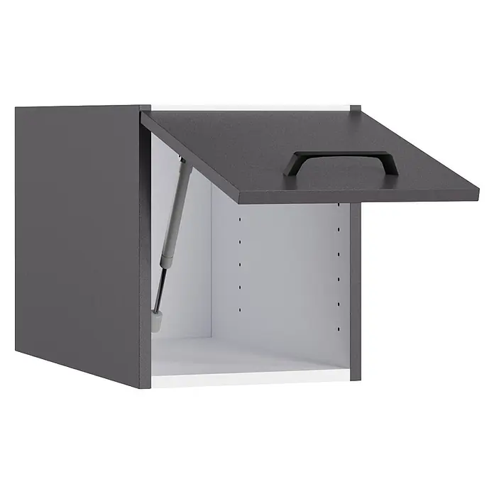 Optifit Optimulti Küchen-Aufsatzschrank Kiel420 - L x B x H: 57,1 x 30 x 35,2 cm, Anthrazit - Dunkelgrauer Wandschrank mit offener Tür, Gasfeder und Griff.