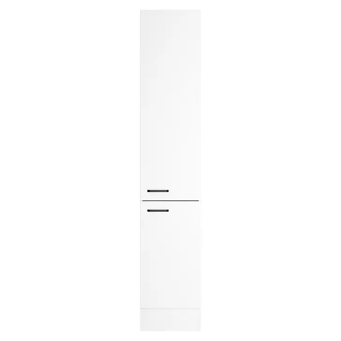 Optifit Optimulti Küchen-Hochschrank Bonn214 - B x T x H: 40 x 55,5 x 210 cm, Weiß - Weißes Schrank- oder Schubladenfront mit zwei schwarzen, horizontalen Griffen.