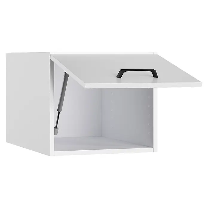 Optifit Optimulti Küchen-Aufsatzschrank Bonn214 - L x B x H: 57,1 x 40 x 35,2 cm, Weiß - Weißer Wandschrank mit offener Tür, schwarzem Griff und Gasdruckfeder.