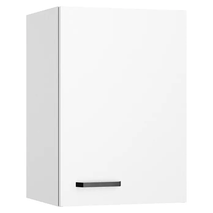 Optifit Optimulti Küchen-Hängeschrank Bonn214 - B x T x H: 40 x 33 x 57,6 cm, Weiß - Weißer Wandschrank mit horizontalem schwarzem Griff, ideal für moderne Aufbewahrungslösungen.