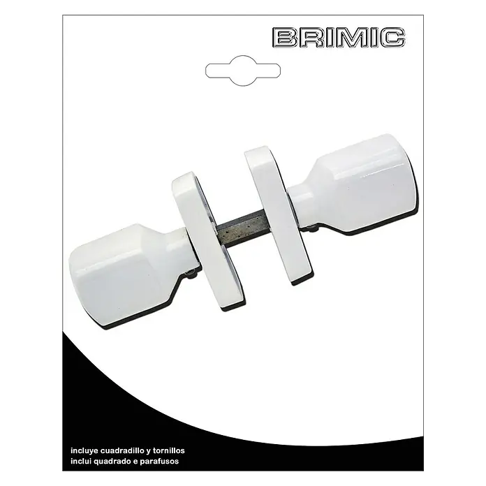 Micel Brimic Pomo giratorio 6807 - Aluminio, Blanco - Primer plano del juego de pomo de puerta BRIMIC, ideal para puertas interiores. El juego incluye un eje y tornillos para una fácil instalación.