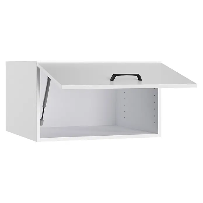 Optifit Optimulti Küchen-Aufsatzschrank Bonn214 - L x B x H: 57,1 x 60 x 35,2 cm, Weiß - Weißer Wandschrank mit offener Tür, schwarzem Griff und Gasdruckfeder.