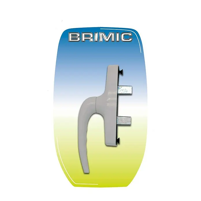 Micel Brimic Manilla para ventana 6814 - Blanco - Primer plano de una manija de ventana BRIMIC blanca con un herraje en blíster.