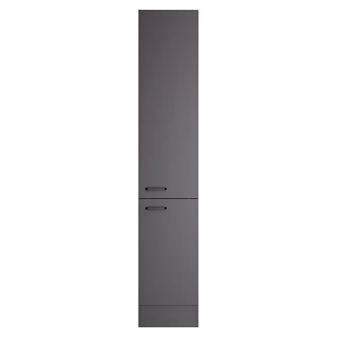 Optifit Optimulti Küchen-Hochschrank Kiel420 - B x T x H: 40 x 55,5 x 210 cm, Anthrazit - Dunkelgraues, strukturiertes zweitüriges Gerät mit horizontalen Stangengriffen und Sockelblende.