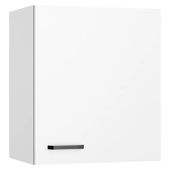 Optifit Optimulti Küchen-Hängeschrank Bonn214 - B x T x H: 50 x 33 x 57,6 cm, Weiß - Weißer Wandschrank mit dunklem, horizontalem Griff.