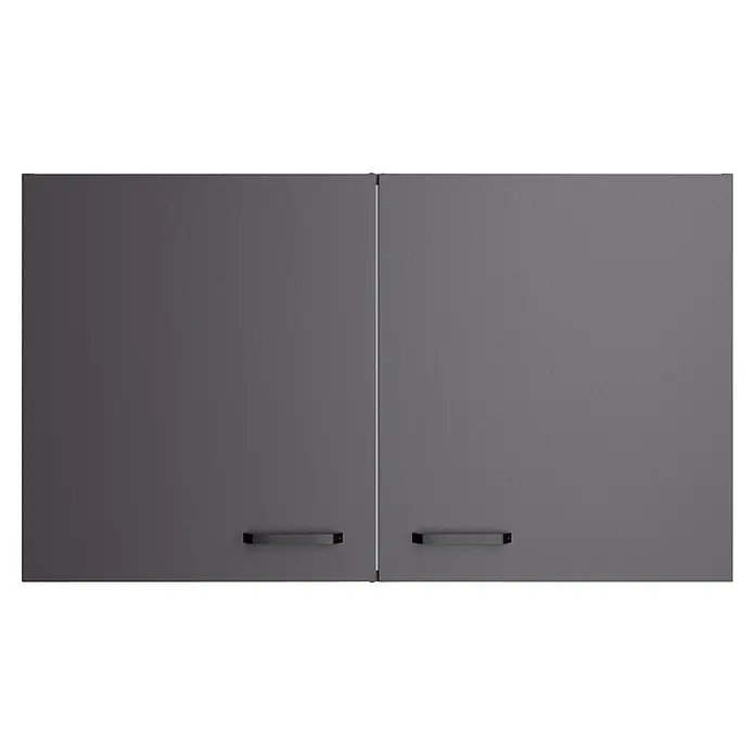 Optifit Optimulti Küchen-Hängeschrank Kiel420 - Anthrazit - Zwei matt dunkelgraue Schranktüren mit schwarzen Griffen.