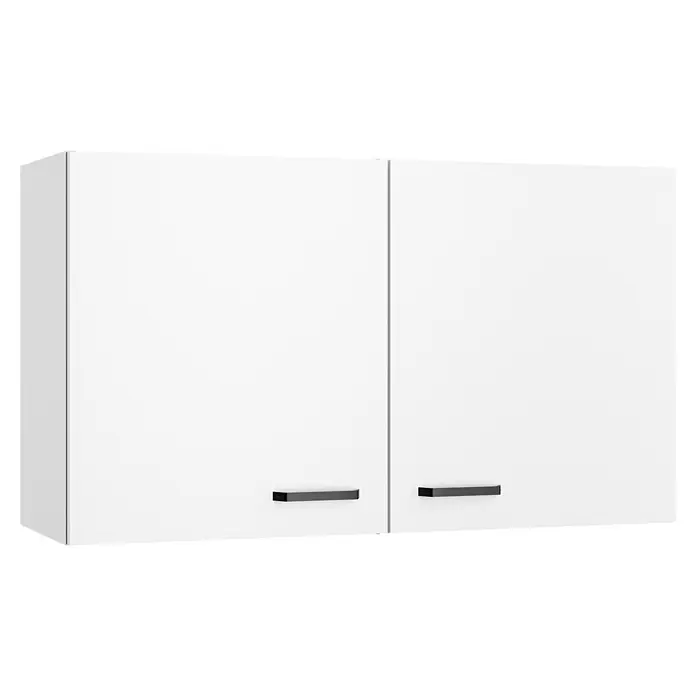 Optifit Optimulti Küchen-Hängeschrank Bonn214 - B x T x H: 100 x 33 x 57,6 cm, Weiß - Zwei weiße Hängeschränke mit schwarzen Griffen.