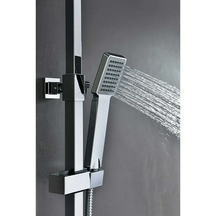 Imex Sistema de ducha Vigo - Con grifo termostático, Cromo - Moderna grifería de ducha con cabezal cuadrado y agua corriente para una experiencia relajante al ducharse.