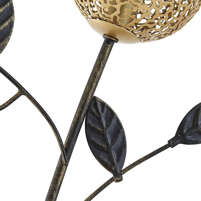 Lucande Stehleuchte Evory - schwarz, messing / gold, G9 - Dekorativer Blumen-Kerzenhalter aus dunkelbronzenem und goldenem Metall mit filigranen Blättern und einer goldenen Kugel.