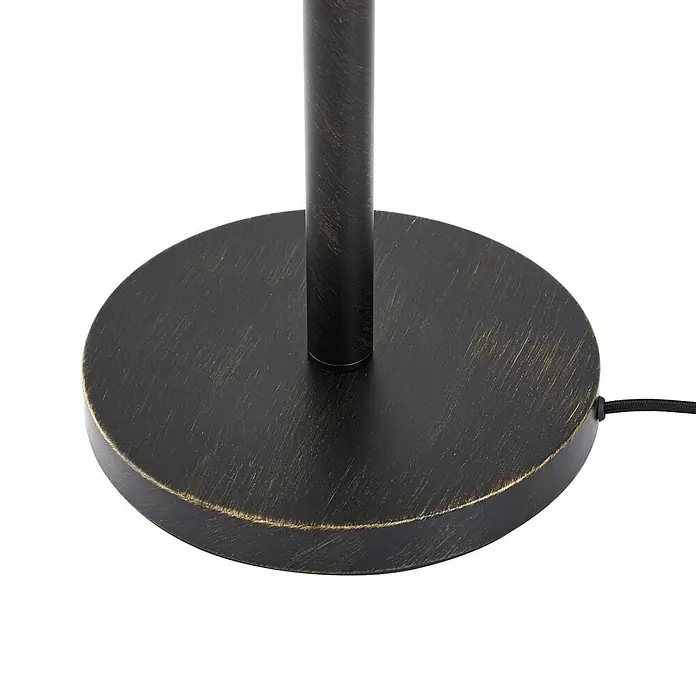 Lucande Stehleuchte Evory - schwarz, messing / gold, G9 - Dunkelbronze-strukturierter runder Lampensockel mit aufrechtem Rohr und Netzkabel.