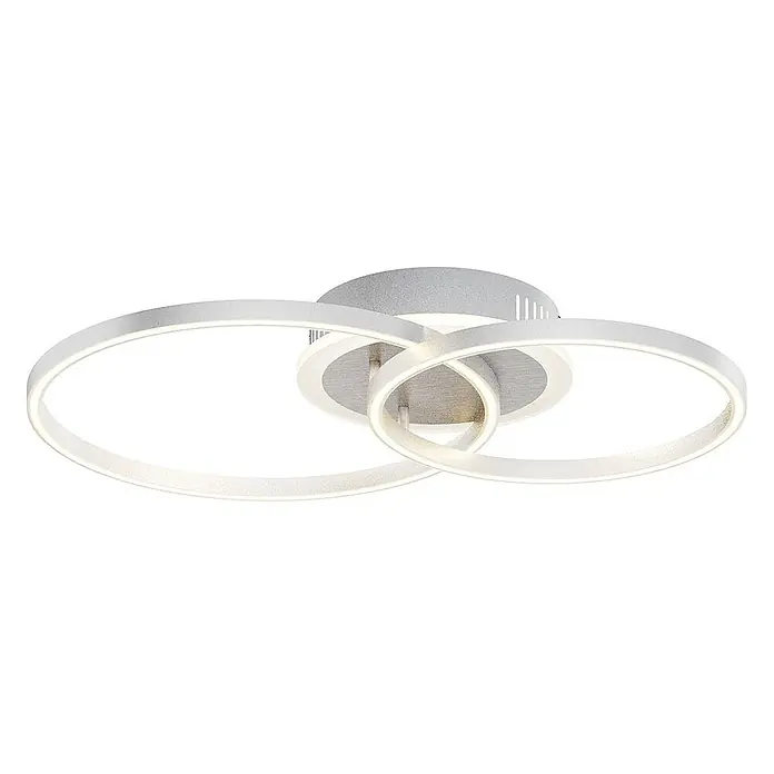 Lindby Deckenleuchte Edica - alu / grau / zink, alu / grau / zink - Moderne silberne LED-Deckenleuchte mit drei ineinandergreifenden, beleuchteten Ringen.