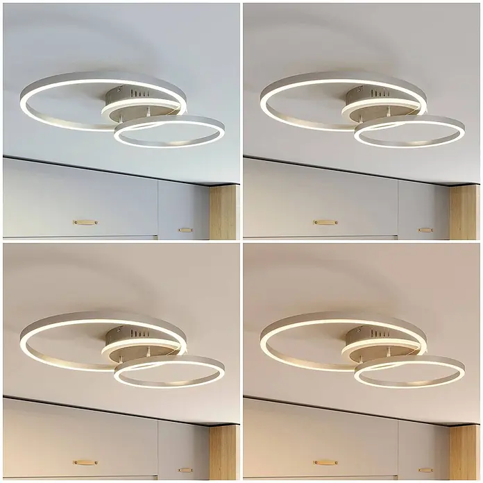 Lindby Deckenleuchte Edica - alu / grau / zink, alu / grau / zink - Moderne hellgraue Deckenleuchte mit zwei überlappenden, beleuchteten Ringen und einstellbaren Lichtfarben.