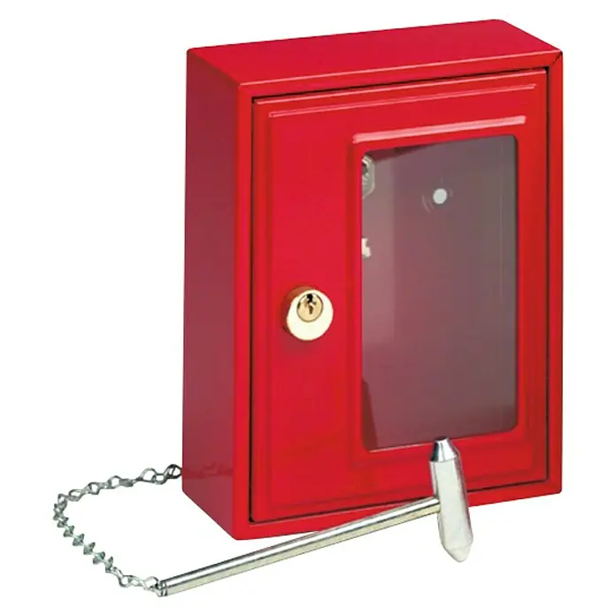 Burg-Wächter Armario para llaves de emergencia 6160 - 1 ud., L x An x Al: 6,4 x 13 x 16,7 cm - Caja de alarma de incendios roja con llave y martillo para romper el vidrio en caso de acceso de emergencia.