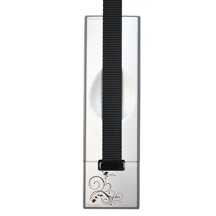 Embellecedor ClicArt® BA2 Flor - Plástico, Gris - Rizador Click and Curl plateado con correa negra, asegura un manejo fácil y rizos elegantes, una herramienta de estilismo elegante.