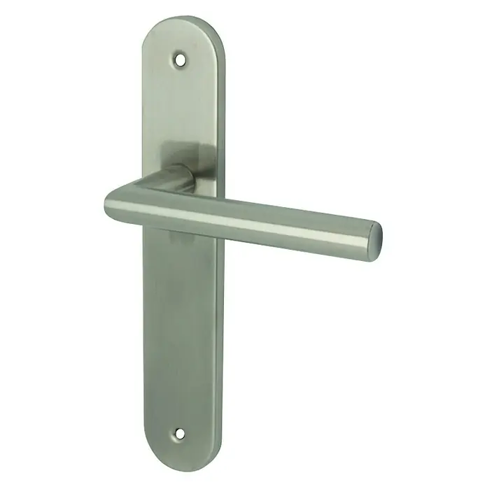 GDK Conjunto de picaporte PLQDT-03 SS - Largo: 25 cm, Acero inoxidable - Esta imagen muestra una manija de puerta duradera de acero inoxidable, que cuenta con un diseño elegante y moderno, ideal para interiores contemporáneos.