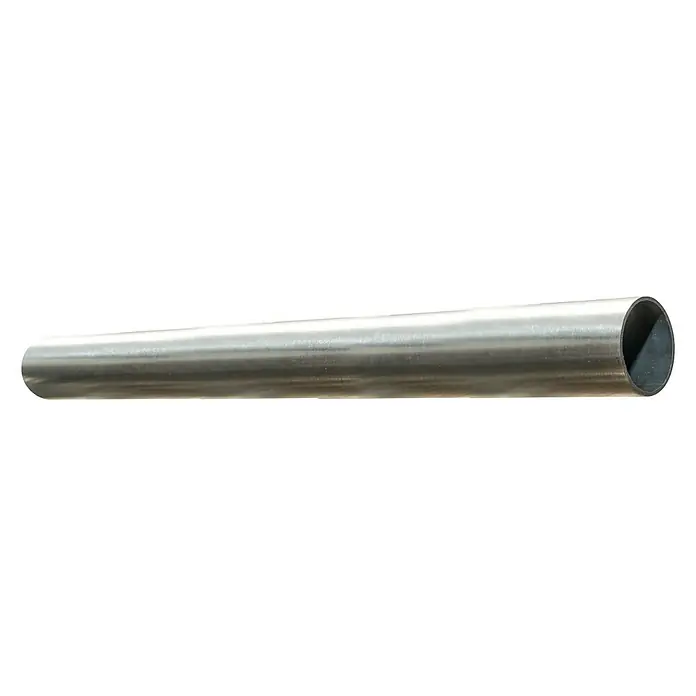 Tubo de acero inoxidable para puerta corredera - Diámetro: 25 mm, Largo: 3 m, Acero inoxidable - Primer plano de un solo tubo metálico plateado sobre un fondo negro.