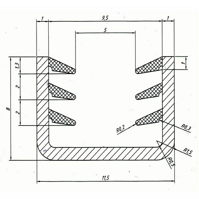 Perfil de sellado junta U 8-10 (L x An x Al: 200 x 11,5 x 8 cm)