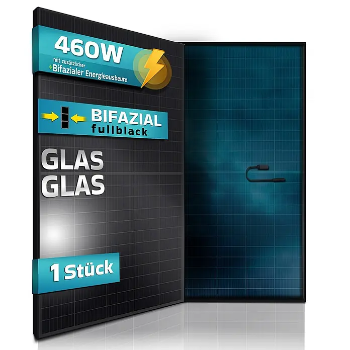 Sunniva Solarmodul 1x 460 Watt Pmax Solarpanel - Nennleistung: 460 W, L x B x H: 1.762 x 1.134 x 30 mm - 460W bifaziales Full Black Glas-Glas Solarmodul für zusätzlichen Energieertrag.