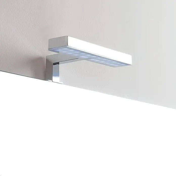 Kiamami Valentina Badmöbel-Set - Helles Holz - Moderne LED-Leuchte aus Chrom, rechteckig, mit sichtbaren LED-Punkten, für Spiegel.