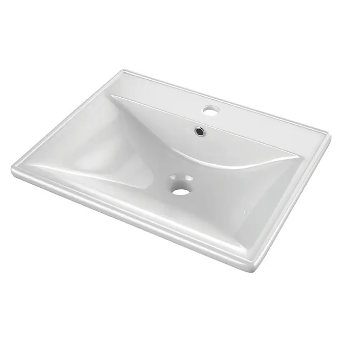 Lavabo Nix - 51 x 39 cm, Orificios para grifo: Medio, Con desbordamiento, Blanco - Elegante lavabo de cerámica blanca con forma rectangular y dos orificios para grifo y desagüe.