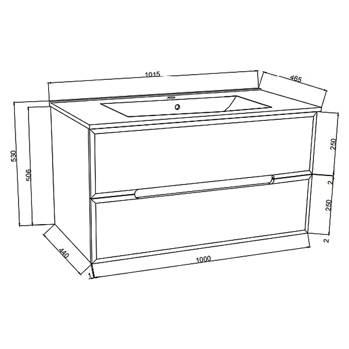 Kiamami Valentina Badmöbel-Set - Grau - Moderner Badschrank mit integriertem Waschbecken und zwei Schubladen, inklusive Maße.