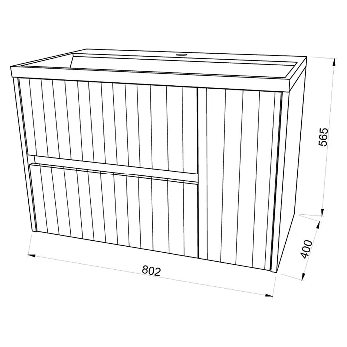Kiamami Valentina Badmöbel-Set - Braun - Badezimmerschrank mit Lamellenfront, integriertem Waschbecken und zwei Staufächern. Maße: 802x565x400 mm.