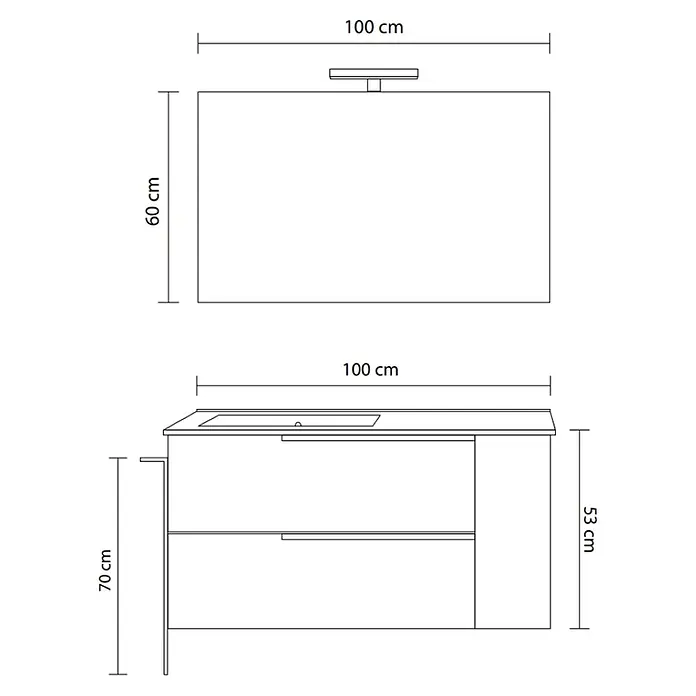 Kiamami Valentina Badmöbel-Set - Holz mittel - Badezimmermöbel-Set mit Spiegel und Waschbecken, Maße: Waschtisch 100x70/53 cm, Spiegel 100x60 cm.