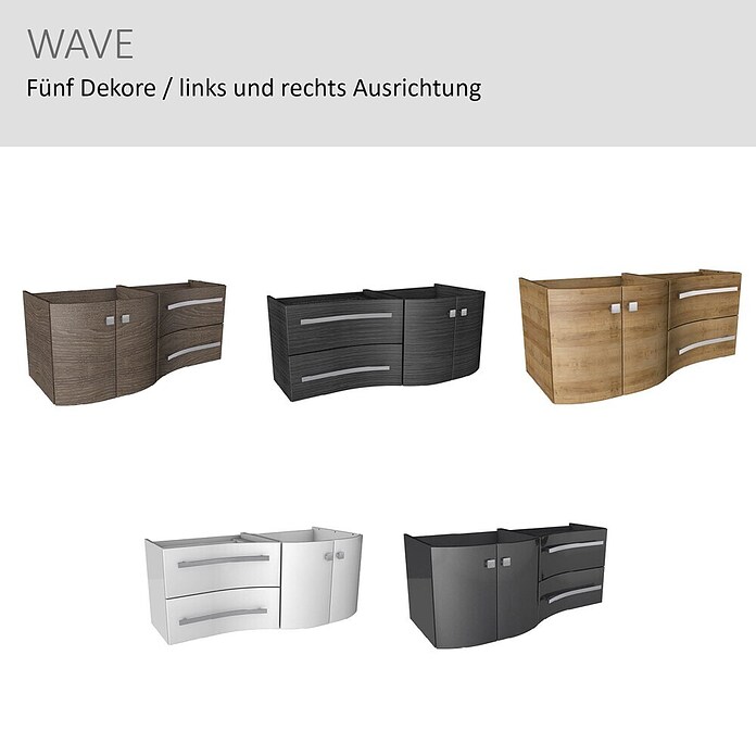 Camargue Wave Waschtischunterschrank (54 x 120 x 50 cm, Rechts, Eiche Maron, Matt)