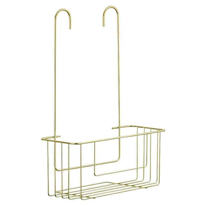 Tatay Cesta de baño Air - 28 x 12,5 x 39 cm, Acero, Dorado - Cesta de ducha colgante de alambre color oro con dos ganchos.