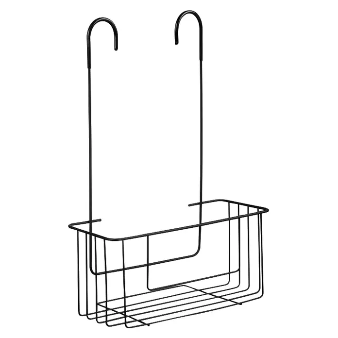Tatay Cesta de baño Air - 28 x 12,5 x 39 cm, Acero, Negro - Cesto de ducha colgante de alambre metálico negro con dos ganchos.