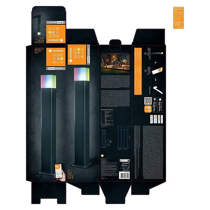Ledvance Smart+ Außenstehleuchte Cube 50cm RGBW - Farbe Gehäuse: Grau, RGBW, 120 x 120 x 500 mm, Mit Leuchtmittel - Schwarzer rechteckiger smarter LED-Gartenpfosten (50cm) mit RGB+Weißlicht.