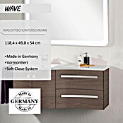 Camargue Wave Waschtischunterschrank (54 x 120 x 50 cm, Links, Eiche Maron, Matt)