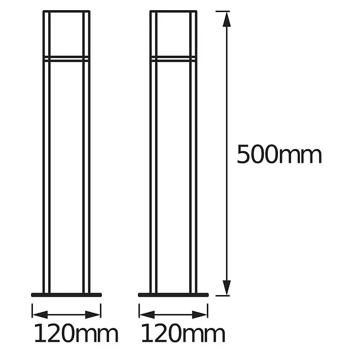 Ledvance Smart+ Außenstehleuchte Cube 50cm RGBW - Farbe Gehäuse: Grau, RGBW, 120 x 120 x 500 mm, Mit Leuchtmittel - Bemaßte Zeichnung eines quadratischen Pfostens, 120x120x500mm.