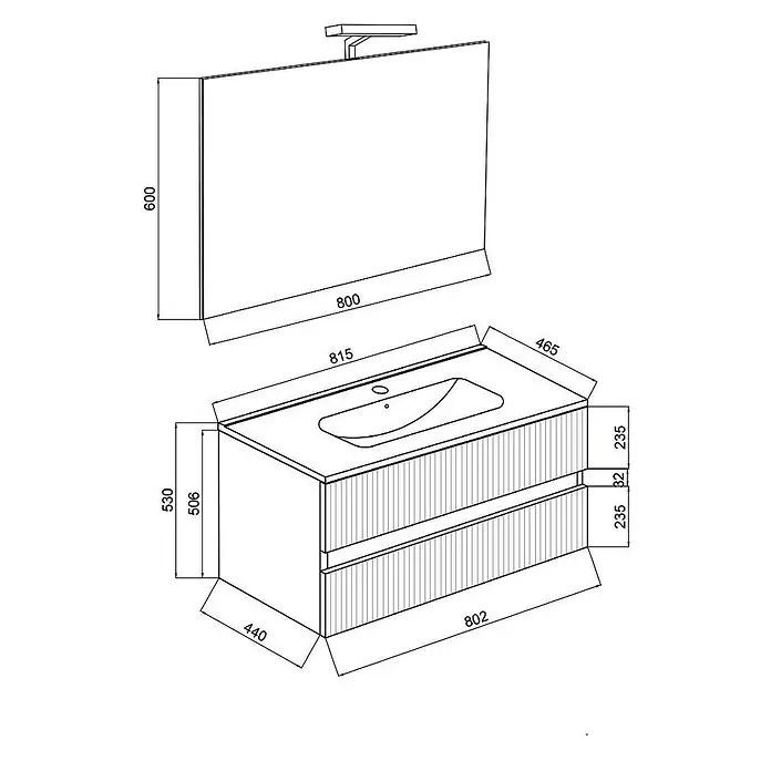 Kiamami Valentina Badmöbel-Set - Helles Holz - Modernes weißes Badmöbelset mit Waschtisch, zwei Schubladen und passendem Spiegelschrank mit Beleuchtung.