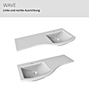 Camargue Wave Einbauwaschbecken (55 x 120 cm, Links, Mineralguss, Weiß)