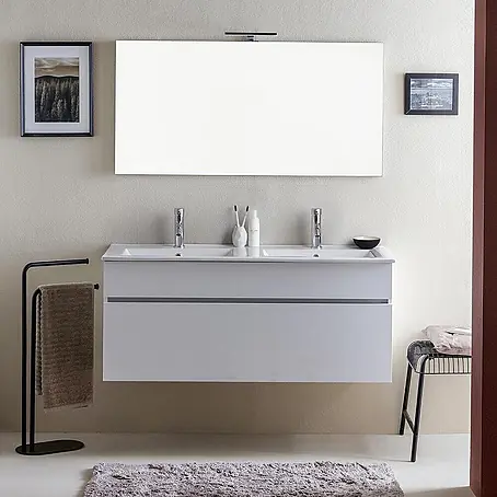 KV 1200 mm Möbel-Set mit Doppelwaschtisch und Unterschrank in Holzoptik Eiche grau | Sole