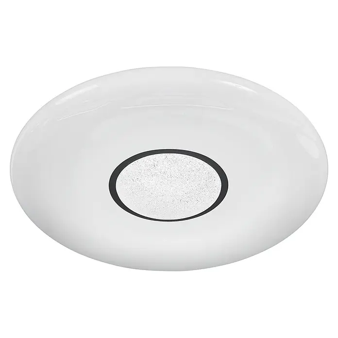 Ledvance Smart+ WiFi LED-Deckenleuchte rund Ceiling Kite - 24 W, Ø x H: 410 x 68 mm, Weiß - Weiße runde Deckenleuchte mit schwarzem ovalen Rahmen und mattierter Glasabdeckung.