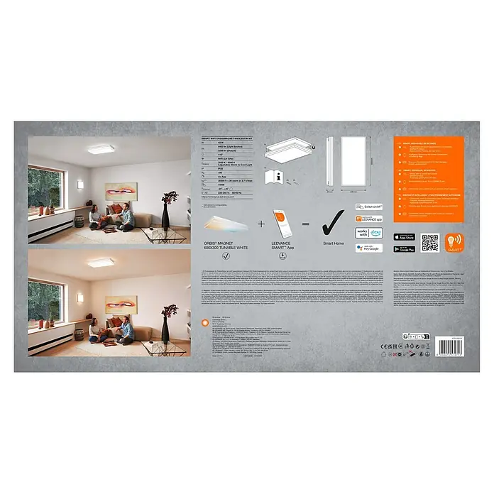 Ledvance LED-Deckenleuchte - 42 W, L x B x H: 60 x 30 x 8,6 cm, Weiß, Mehrfarbig - Rechteckiges LEDVANCE ORBISMAGNET Smart Panel, 600x300 in tunable white. Kompatibel mit Smart-Home-Systemen wie Alexa und Google.
