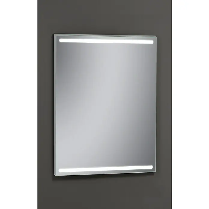 Camargue Espejo con luz Nanga - An x Al: 60 x 80 cm - Un espejo de baño cuadrado iluminado con luces LED en la parte superior e inferior, combinando diseño moderno con funcionalidad.