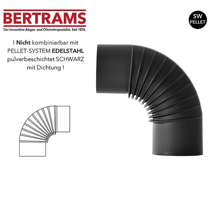 Bertrams Pellet-Rohrbogen (Durchmesser: 80 mm, Bogenwinkel: 90°, Senotherm lackiert, Schwarz)