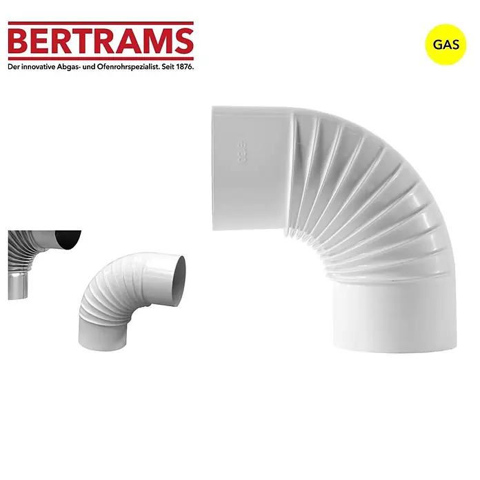 Bertrams Rohrbogen Gas - Durchmesser: 110 mm, 90 °, Stahl, Weiß - Weißes flexibles Abgasrohr-Bogenstück mit geripptem Design.