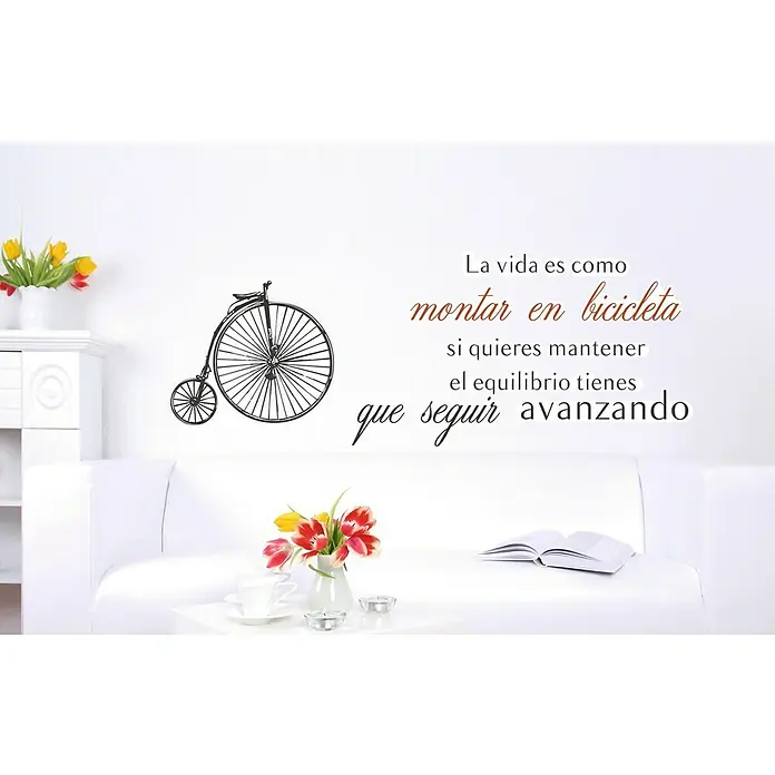 Adhesivos decorativos La vida es - Motivación, Negro/Rojo - Adhesivo de pared con diseño de bicicleta y cita inspiradora en español, ideal para decorar espacios de vida.