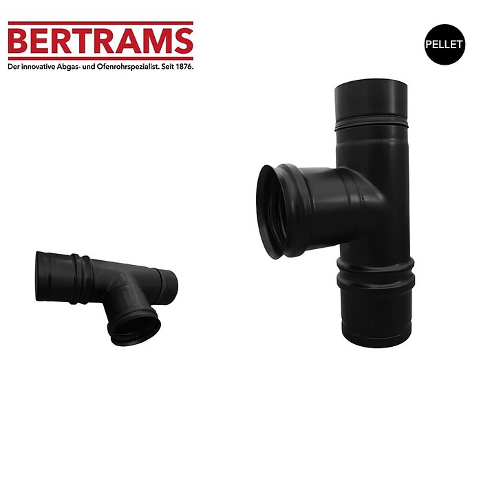 Pellet-T-Stück (Durchmesser: 80 mm, Edelstahl, Pulverbeschichtet, Schwarz)