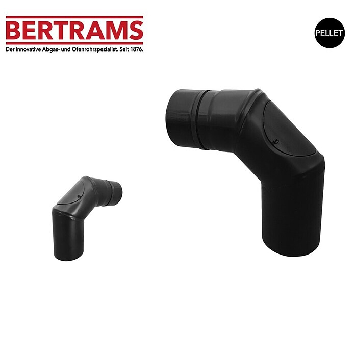 Pellet-Rohrbogen (Durchmesser: 80 mm, Bogenwinkel: 90°, Edelstahl, Pulverbeschichtet, Schwarz)