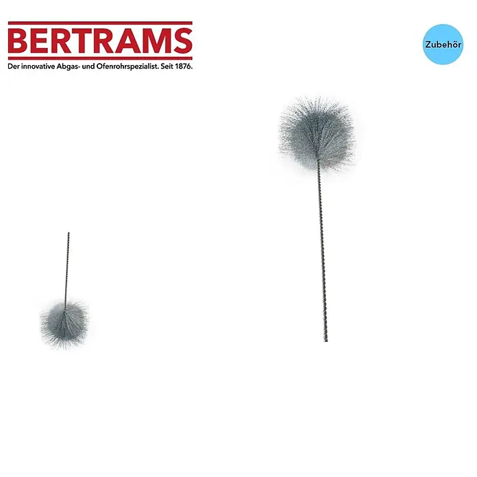 Bertrams Ofenrohrbürste Heizkessel - Ø x L: 130 mm x 120 cm - Zwei graue Draht-Ofenrohrbürsten in verschiedenen Größen.